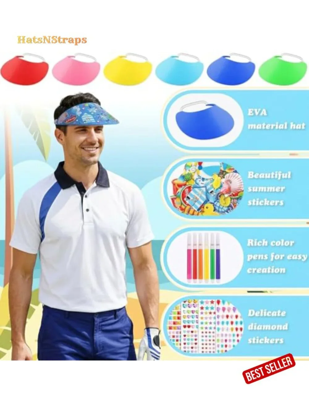 EVA Foam Visor Craft Kit - 36 Hats for DIY Summer Party Activities
